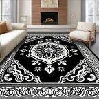 Classic Black White Medallion Border Rug