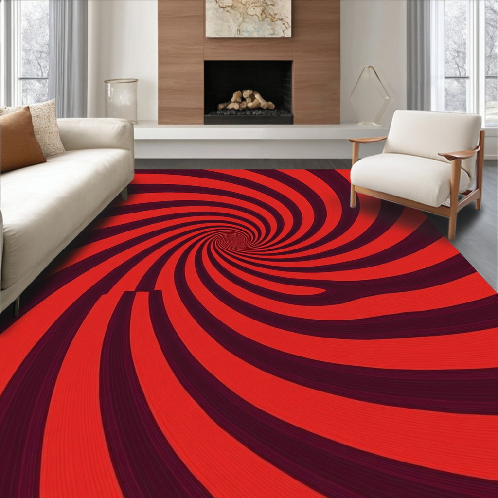 Vibrant Red Spiral Vortex Rug