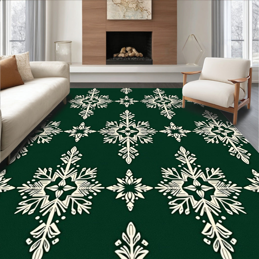 Forest Green Snowflake Motif Rug