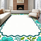 Turquoise Floral Branch Border Rug