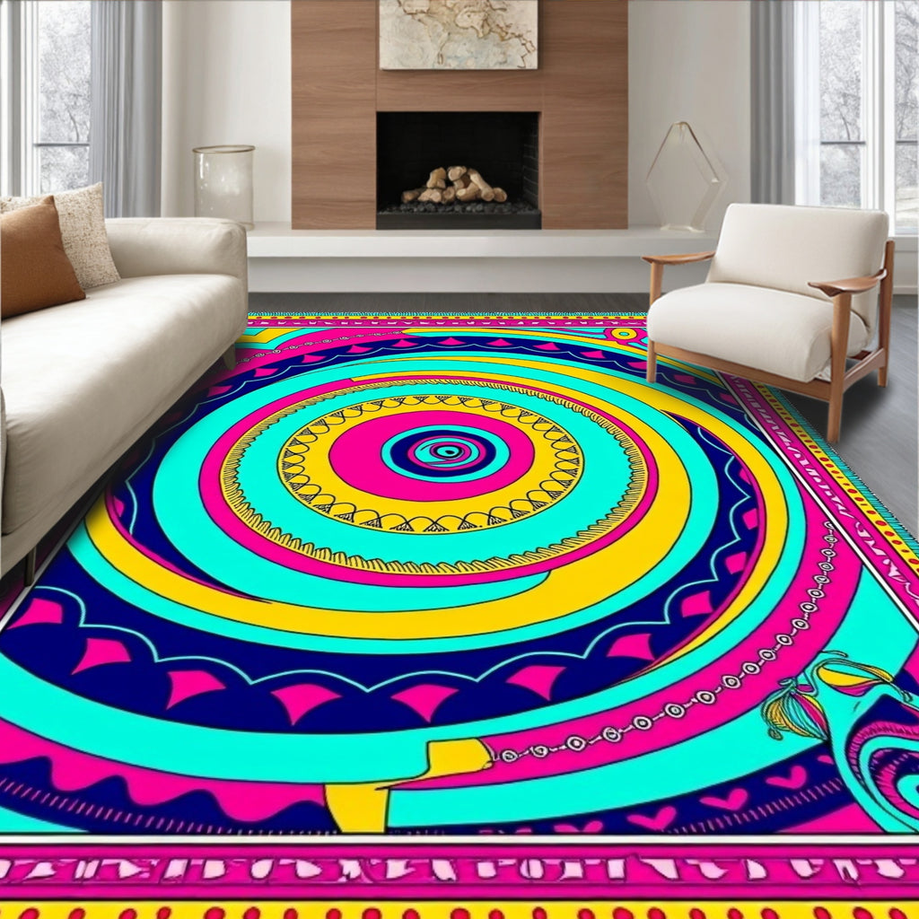 Vibrant Swirls Geometric Art Rug