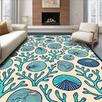 Coastal Teal Coral Shell Collection Rug