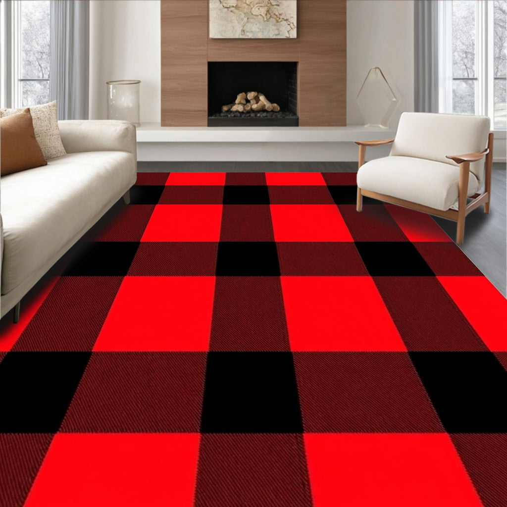 Vivid Red Black Buffalo Check Rug