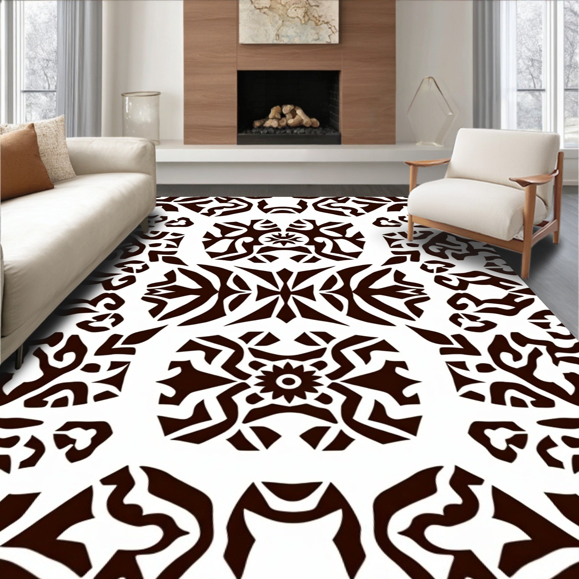 Dark Brown Tribal Mandala Rug