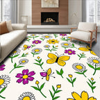 Whimsical Yellow Daisy Butterfly Garden Rug