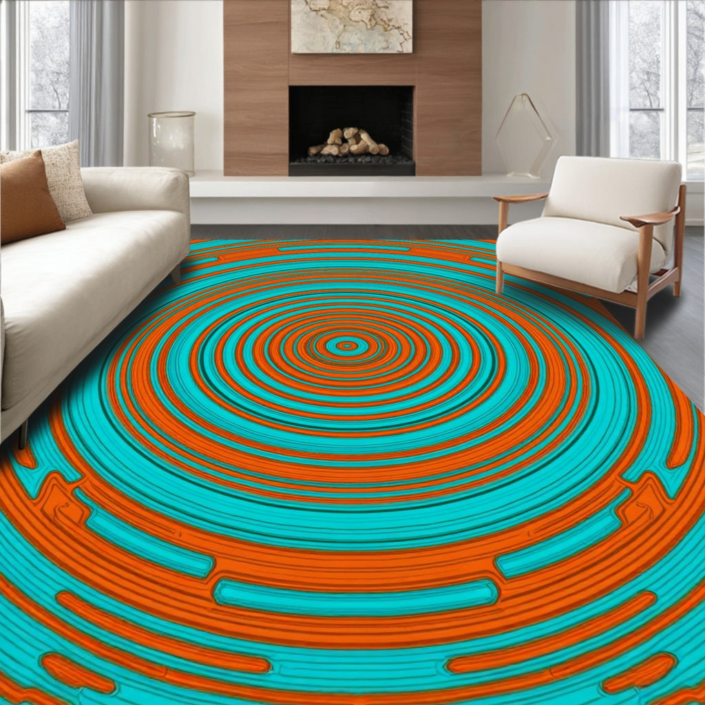 Orange Teal Concentric Rings Rug