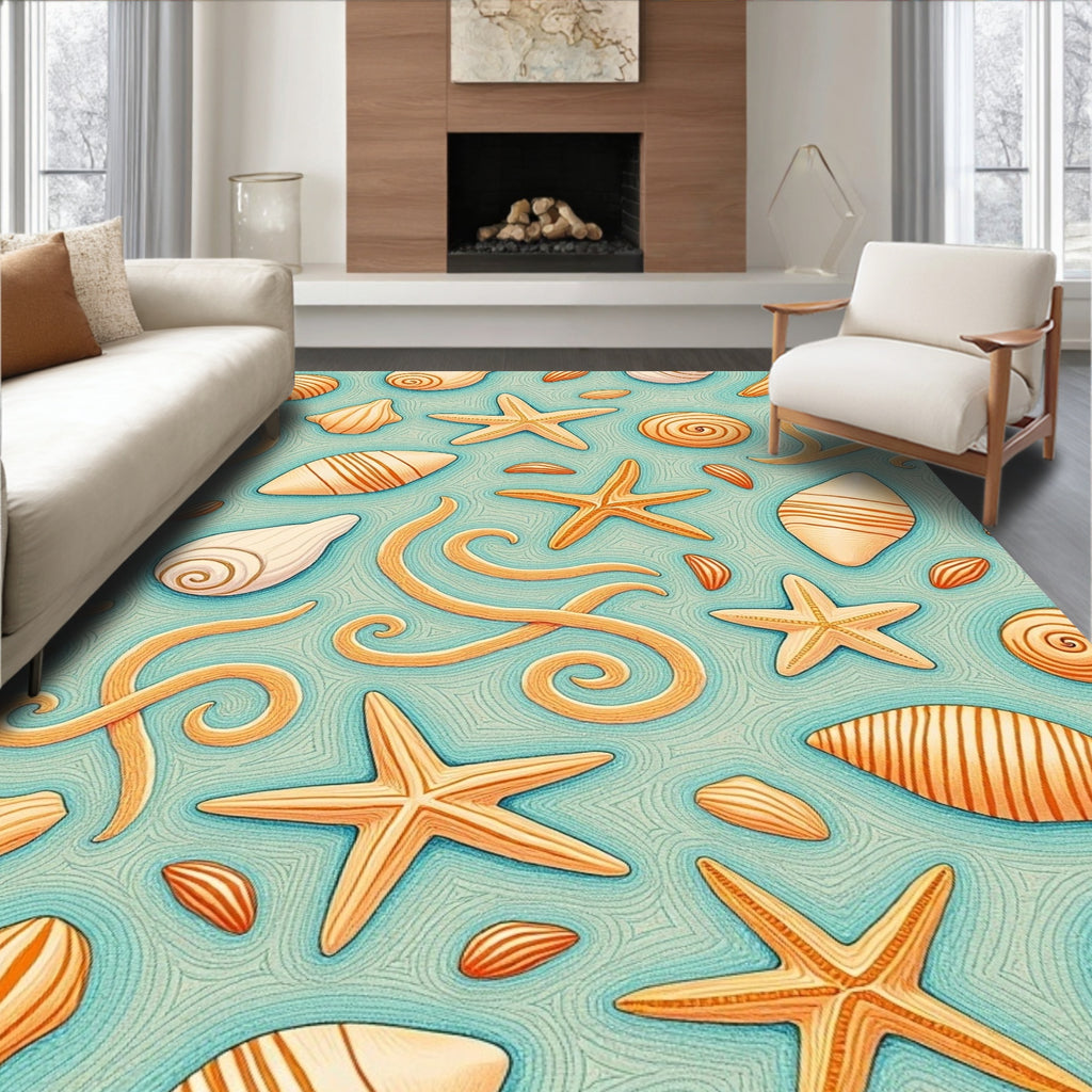 Coastal Starfish Seashell Swirl Collection Rug