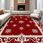 Deep Red Snowflake Border Rug