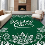 White Floral Border Green Background Rug
