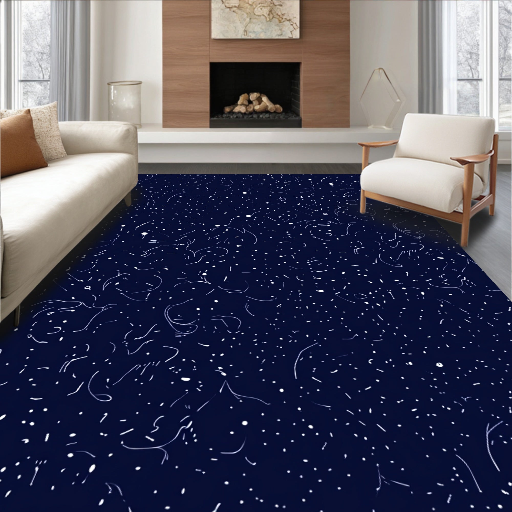 Deep Blue Starry Night Swirls Rug