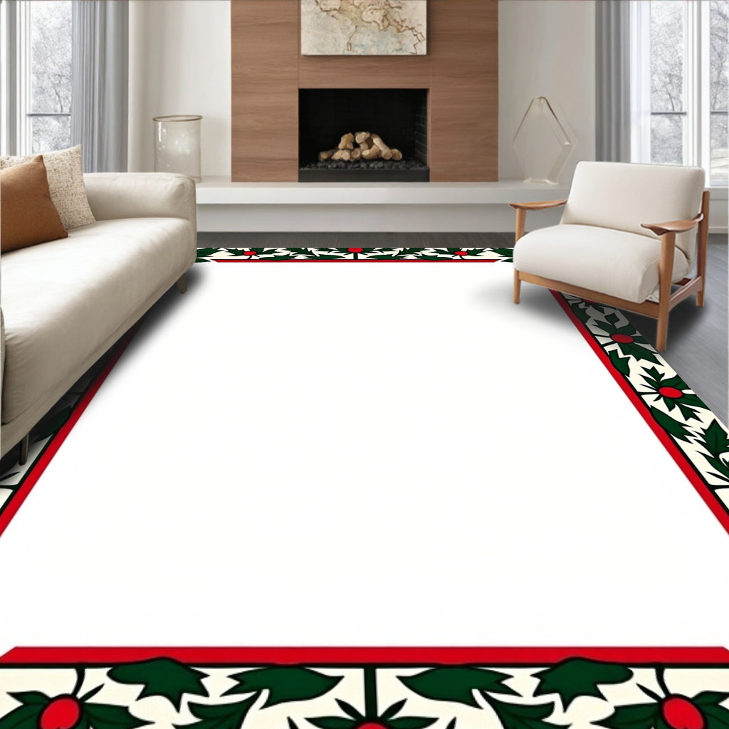 Holly Berry Red Green Border Rug