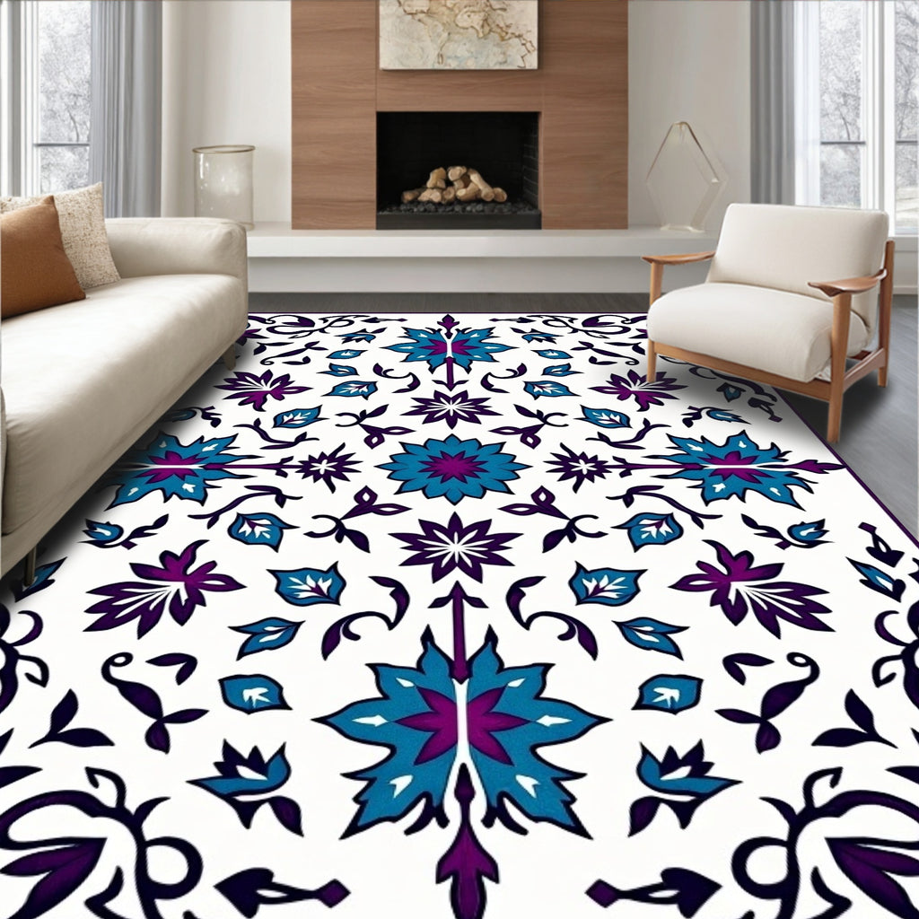 Vibrant Teal Purple Floral Medallion Rug