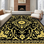 Black and Gold Floral Medallion Rug