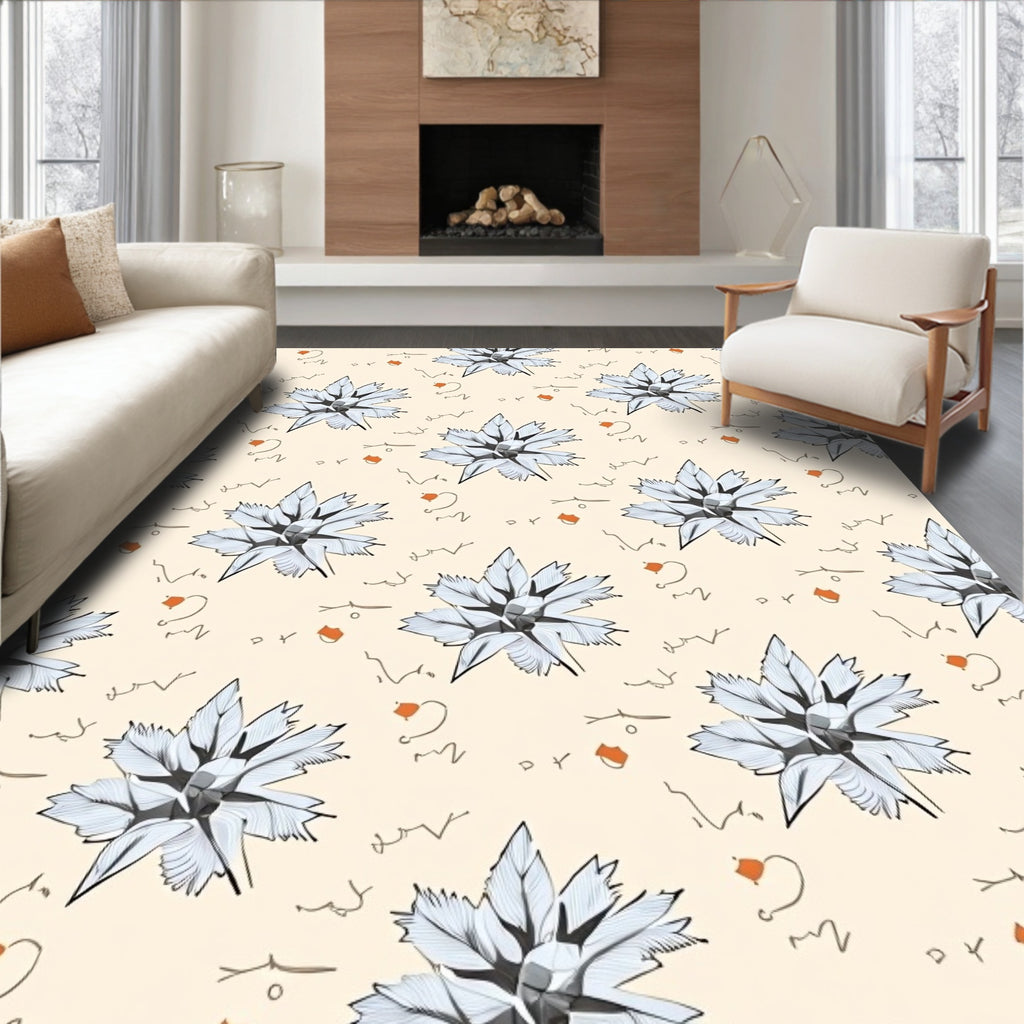 Cream Beige Starburst Floral Accents Rug