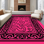 Hot Pink Black Swirls Border Rug