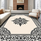 Black Ivory Ornate Medallion Frame Rug