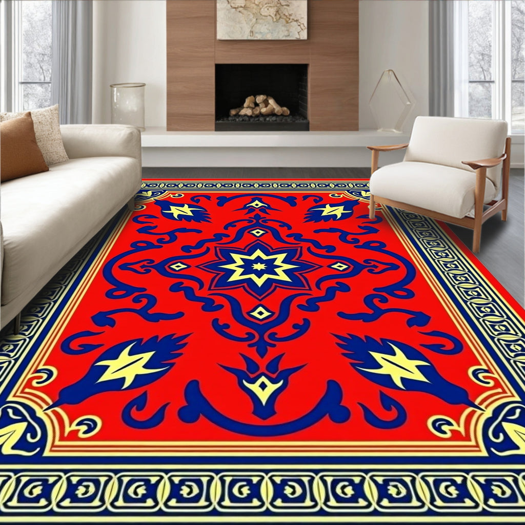 Crimson Cobalt Yellow Star Border Rug