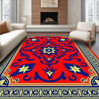 Crimson Cobalt Yellow Star Border Rug