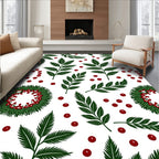 Green Fern Red Berry Wreath Rug