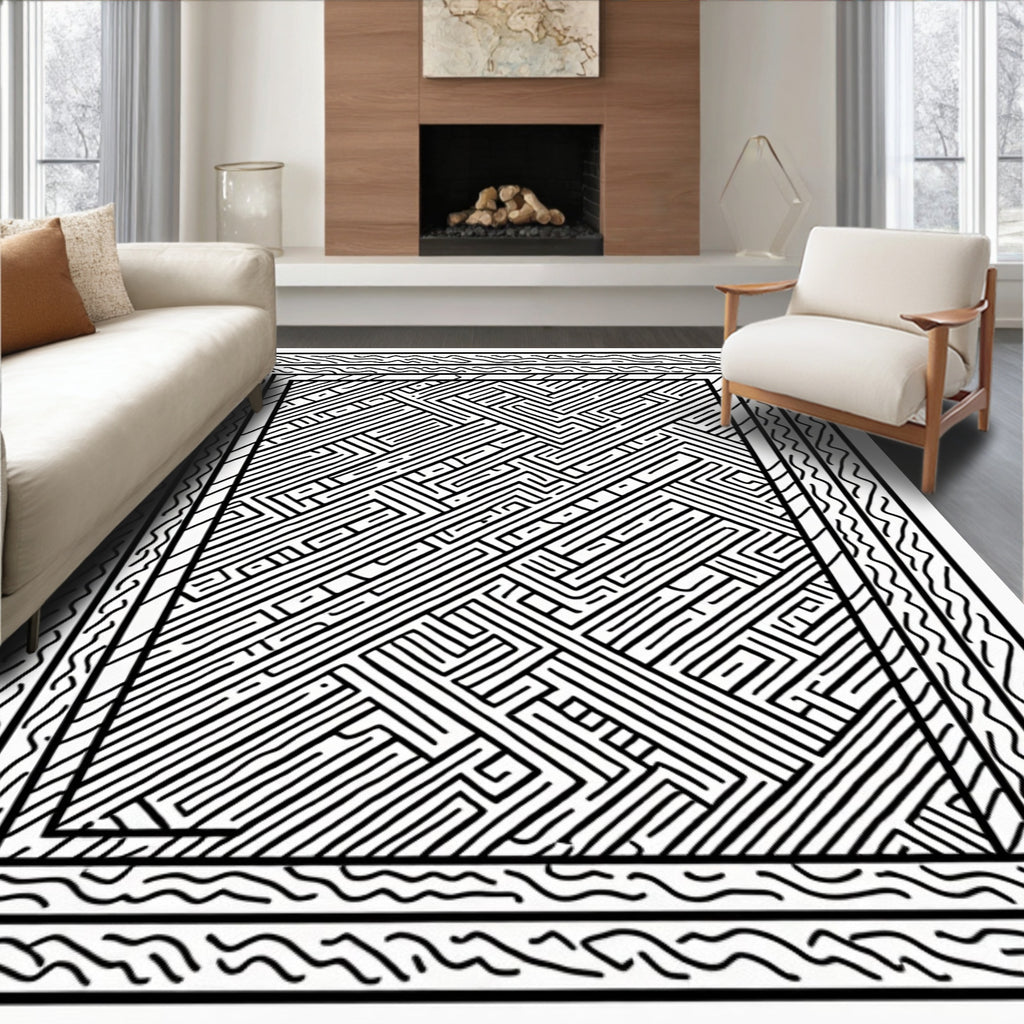 Bold Linear Labyrinth Composition Rug