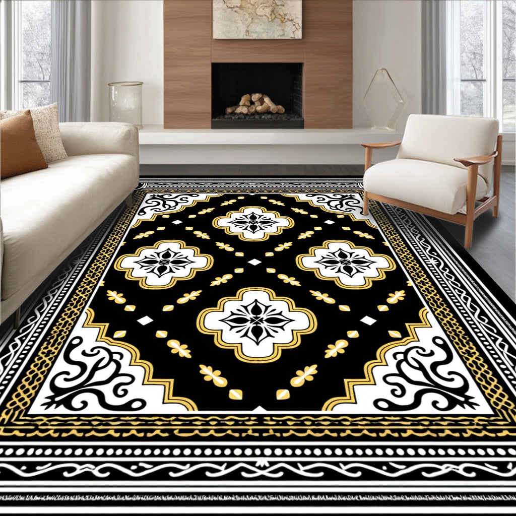 Black Yellow White Medallion Frame Rug
