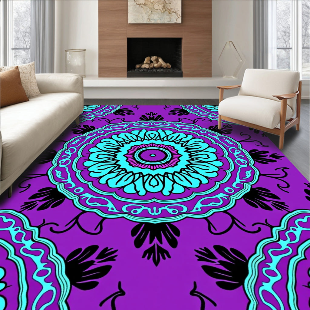 Vibrant Purple Teal Mandala medallions Rug