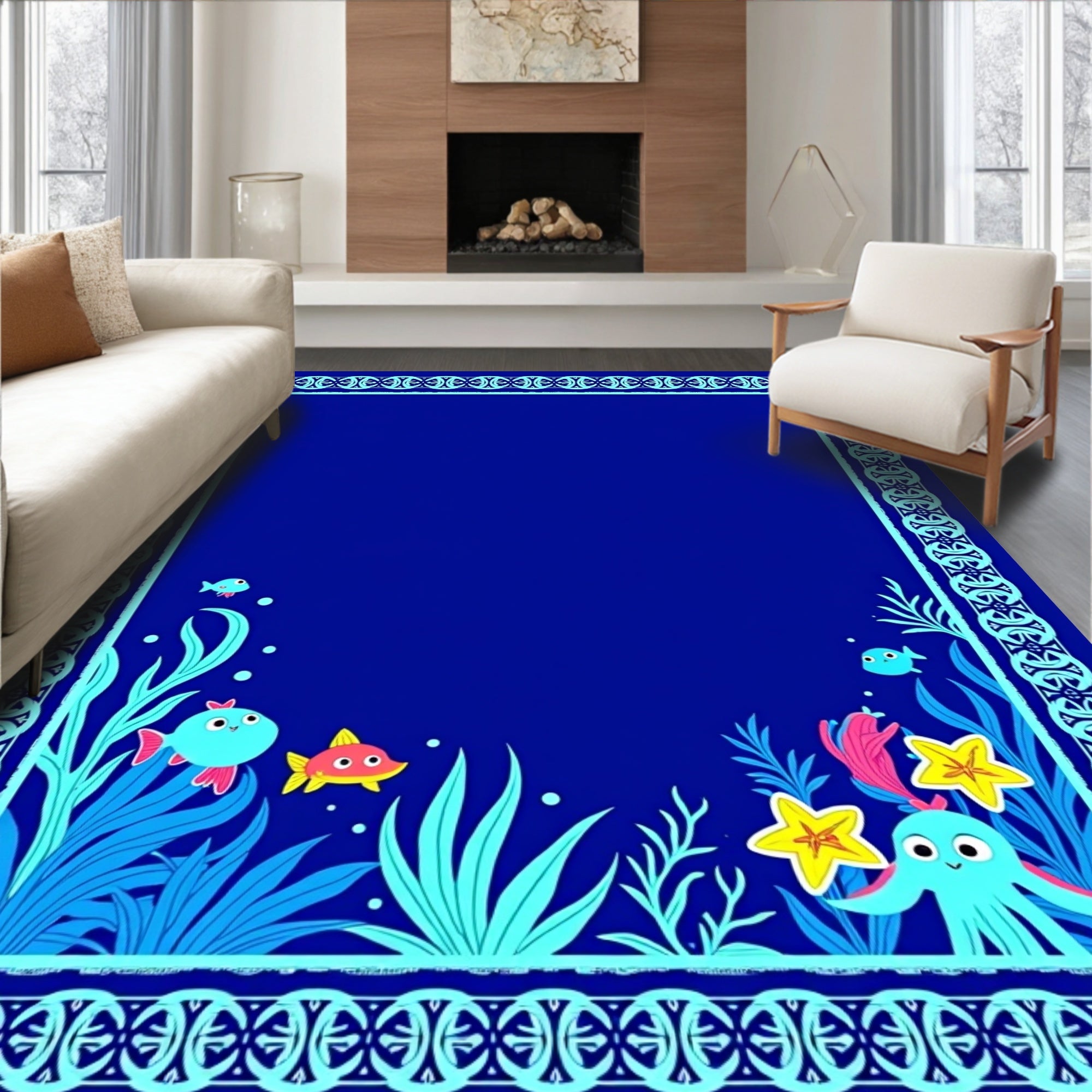 Whimsical Ocean Life Underwater Scene Rug