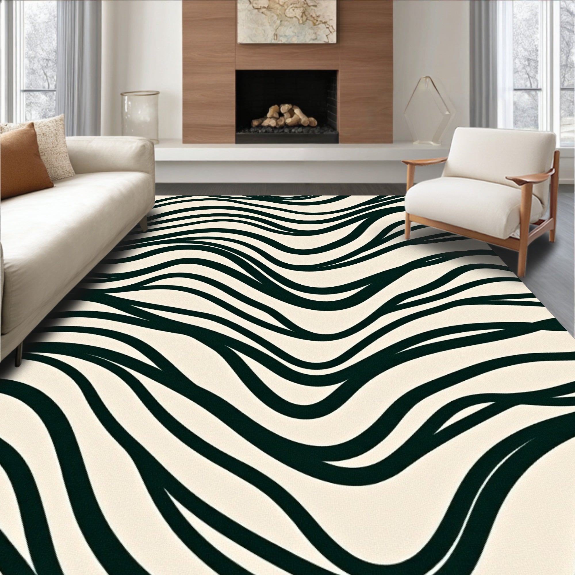 Bold Black Wavy Stripe Rug