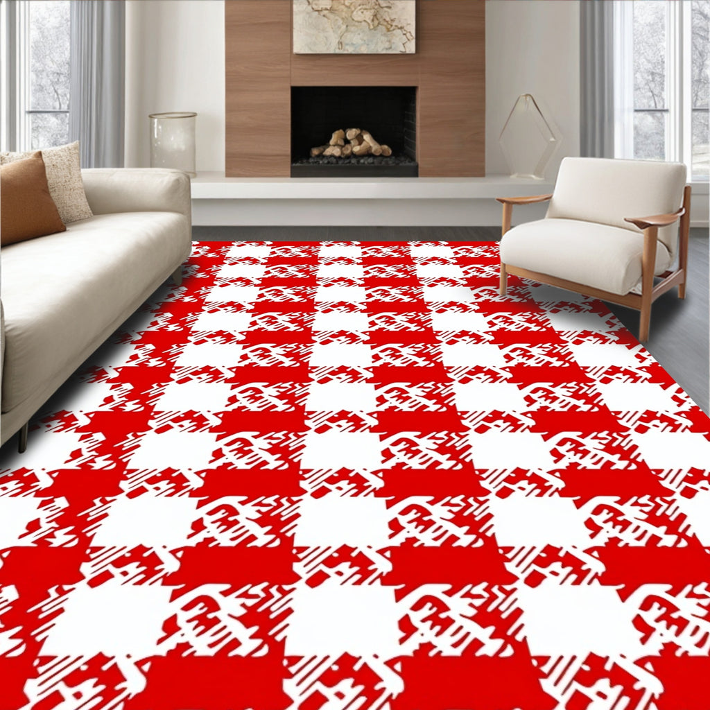 Bold Red White Gingham Texture Rug
