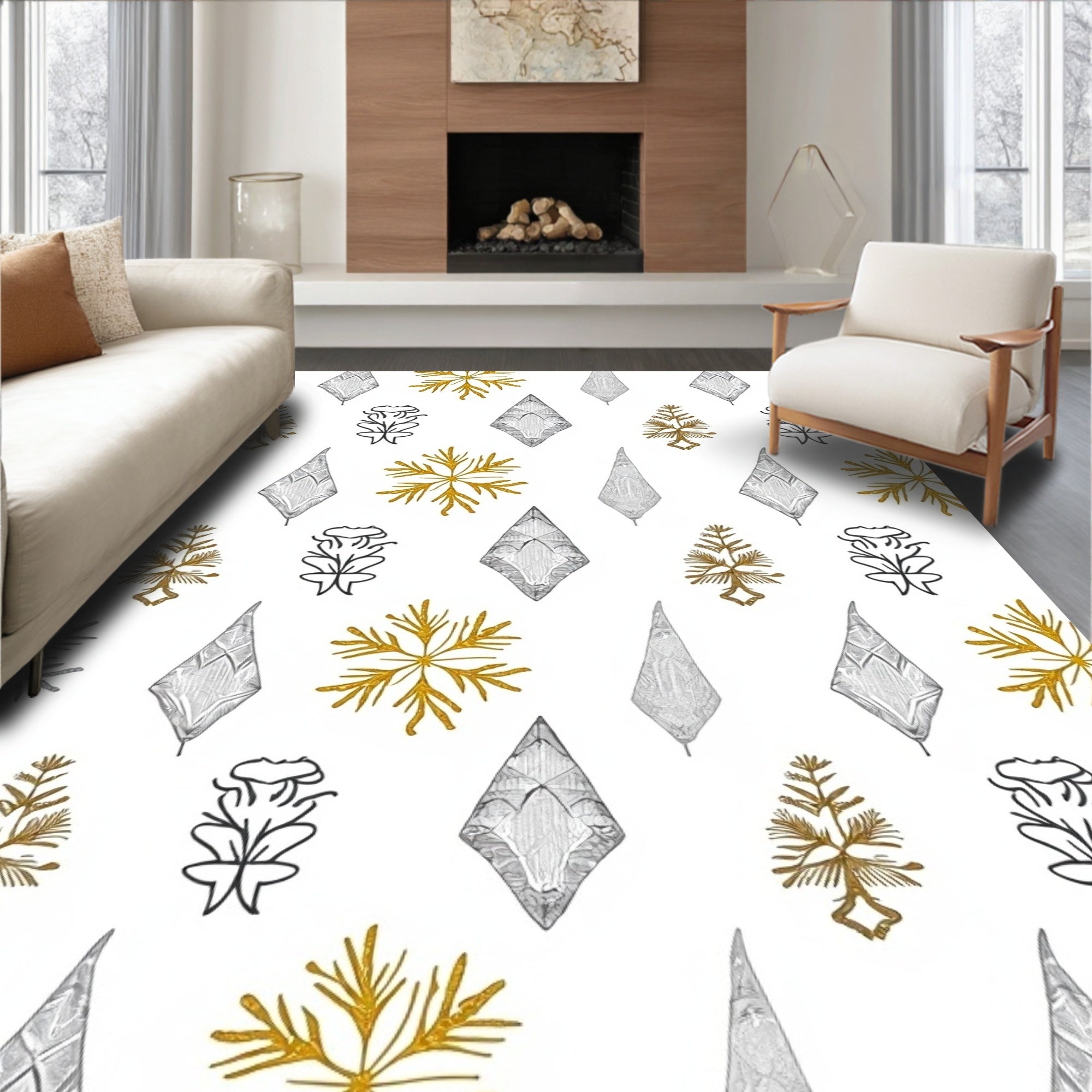 Shimmering Gold Diamond Tree Medley Rug