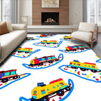 Colorful Toy Train Transportation Journey Rug
