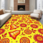 Vibrant Yellow Bells Floral Folk Art Rug