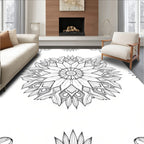 Detailed Black White Mandala Bloom Rug