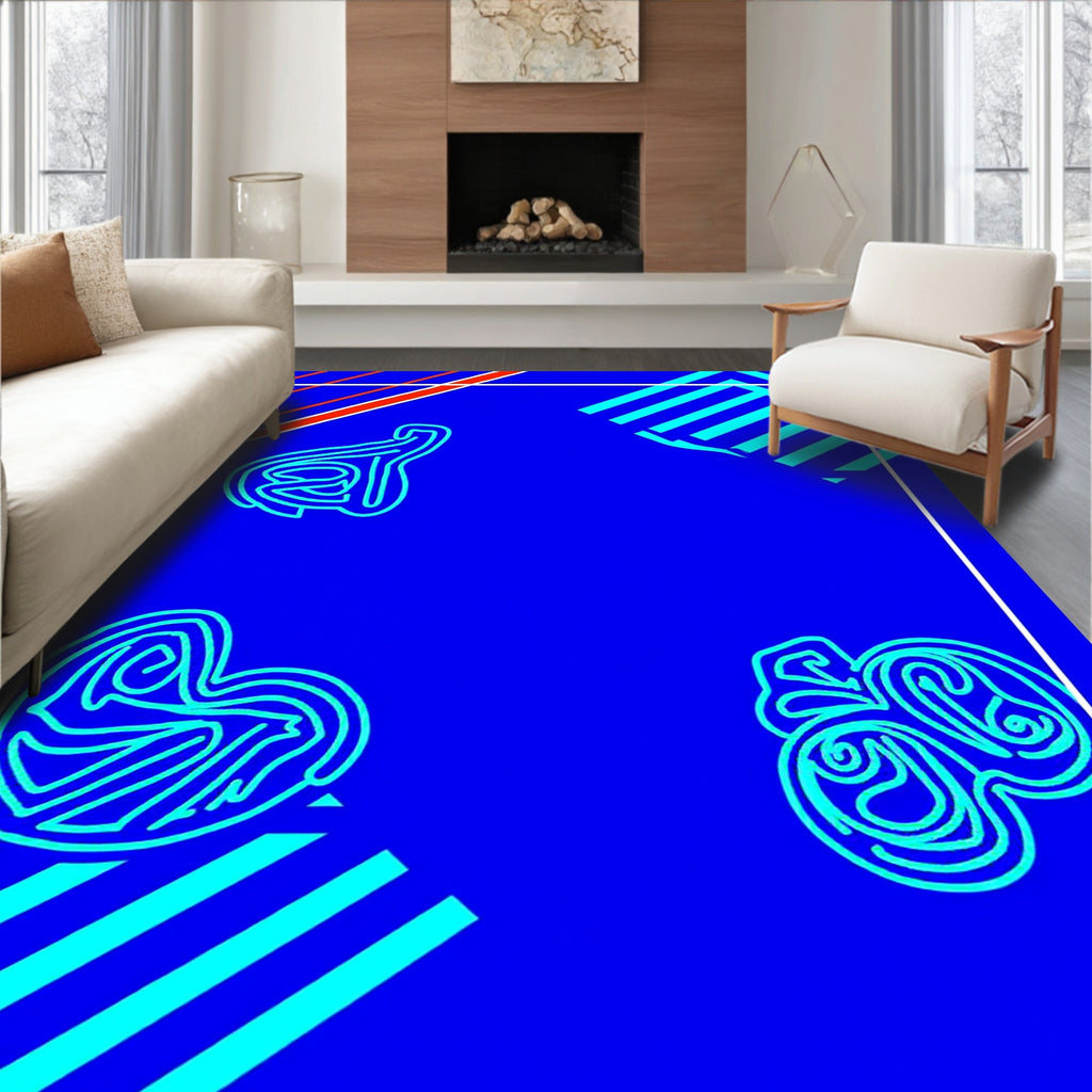 Retro Blue Abstract Swirls Rug