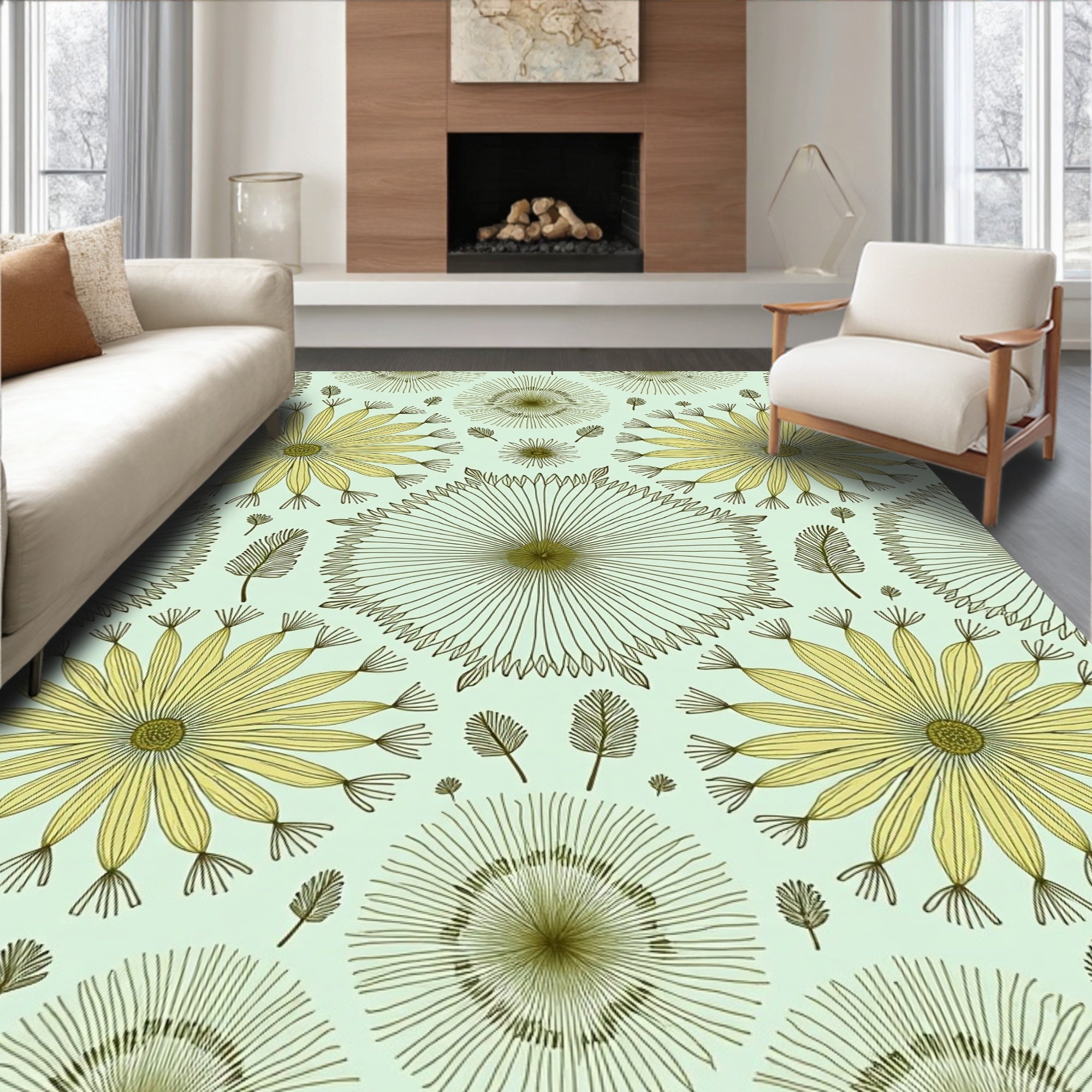 Yellow Dandelion Burst Whimsical Rug