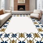 Deep Blue Brown Floral Tile Arrangement Rug