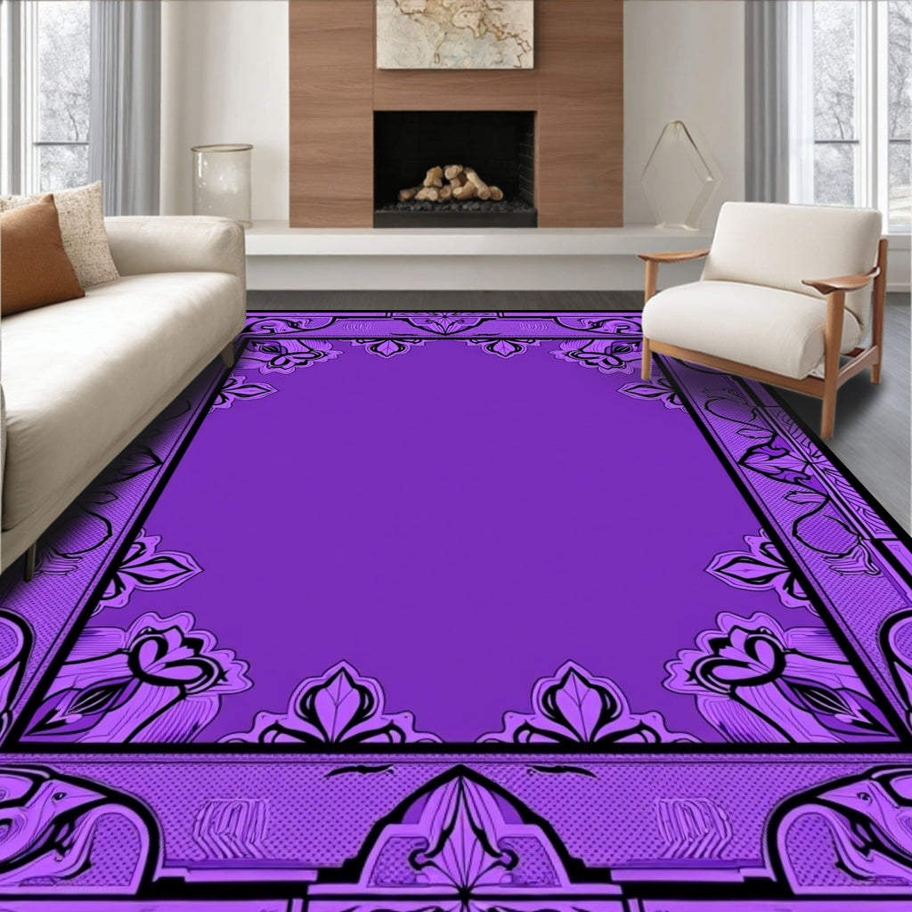 Regal Violet Floral Bordered Rug