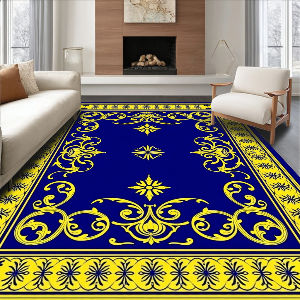 Regal Blue Yellow Floral Medallion Rug