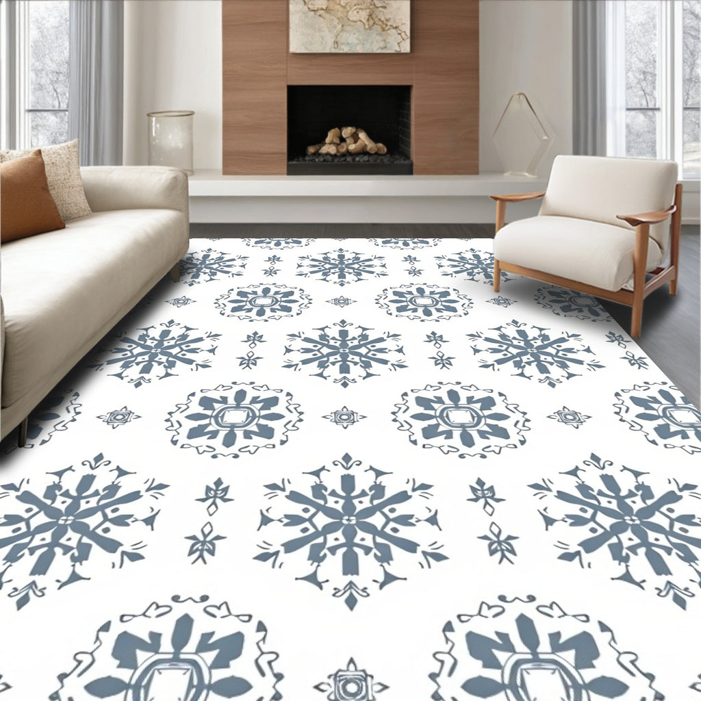 Gray Snowflake Medallion Intricate Repeat Rug