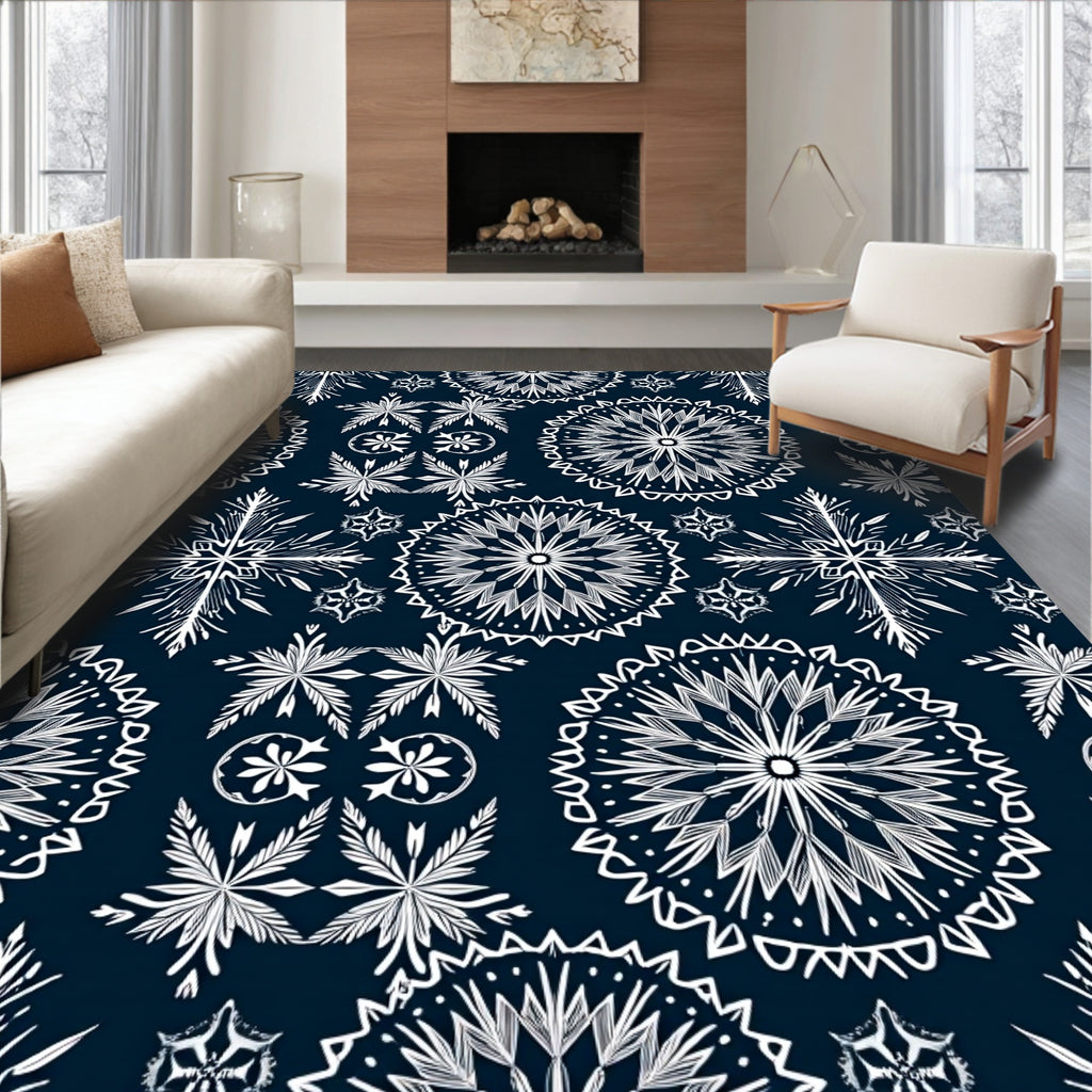 Snowflake Medallion Navy White Rug