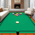 Billiard Balls Scattered Across Green Felt Rug