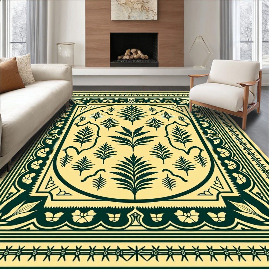 Dark Green Fern Botanical Border Rug