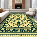 Dark Green Fern Botanical Border Rug