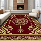 Burgundy Gold Ornamental Crown Medallion Rug