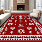 Crimson Snowflake Folk Art Rug