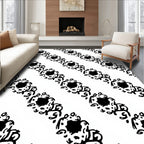 Black White Floral Scroll Arrangement Rug