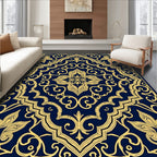 Royal Blue Golden Ornamental Flourish Rug